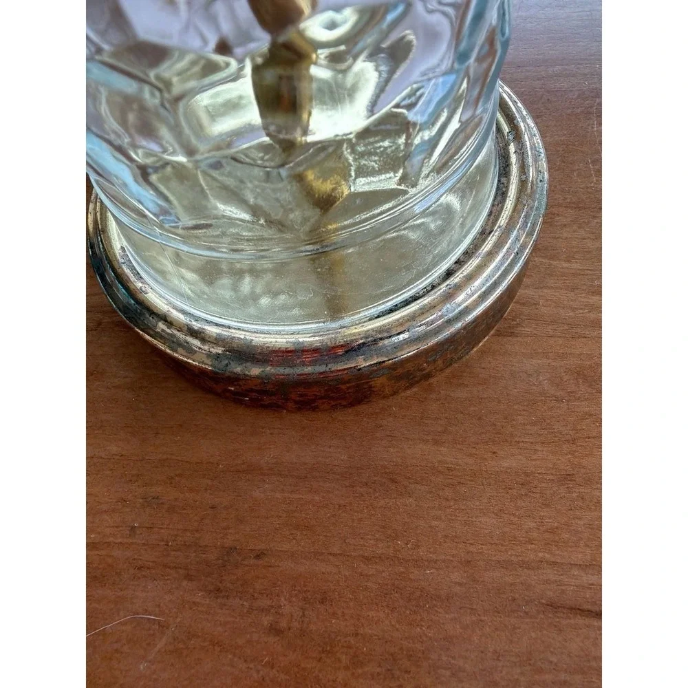 Vintage Mid-Century Modern Hexagon Pattern Clear Glass Table Lamp with Brass Bas